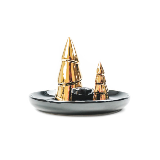 HV Candleholder Xmas trees - 15x15x11 cm - Black/Gold