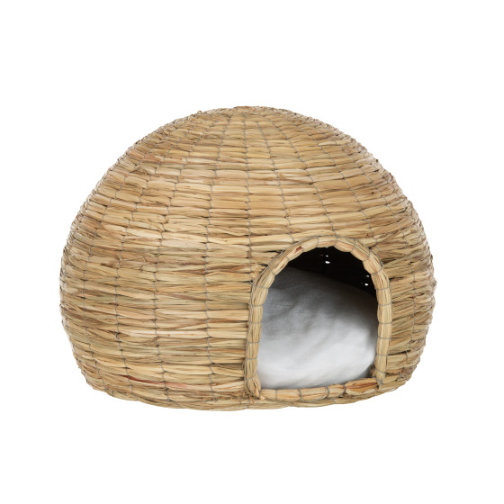 Cat Basket + Cushion Yumi Straw Natural