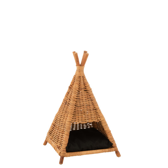 Cat Tent+Cushion Rattan Honey Yellow/Black