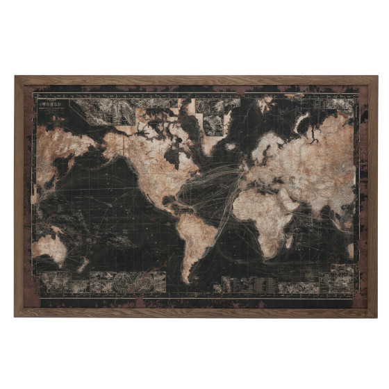 Frame Led Batteries Map World Wood/Canvas Black/Brown