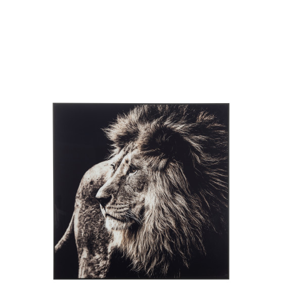 Wall Deco Lion Glass/Aluminium Black/White