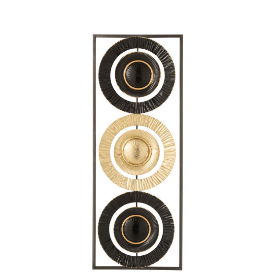 Wall Decoration 3 Circles Metal Black/Gold