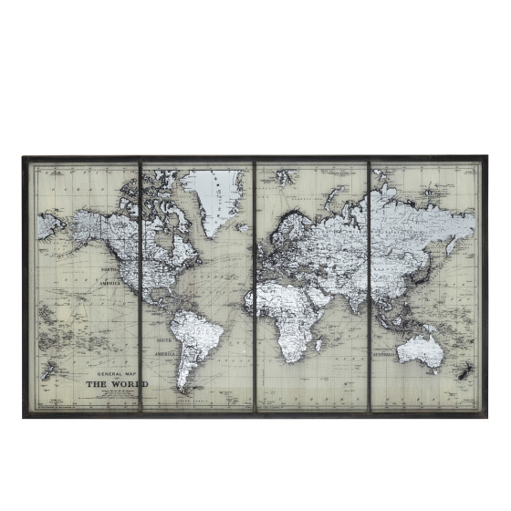 Frame World Map Glass Grey