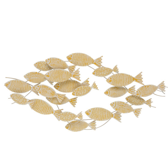 Wall Decoration Swimming Fishes Metal White/Yellow