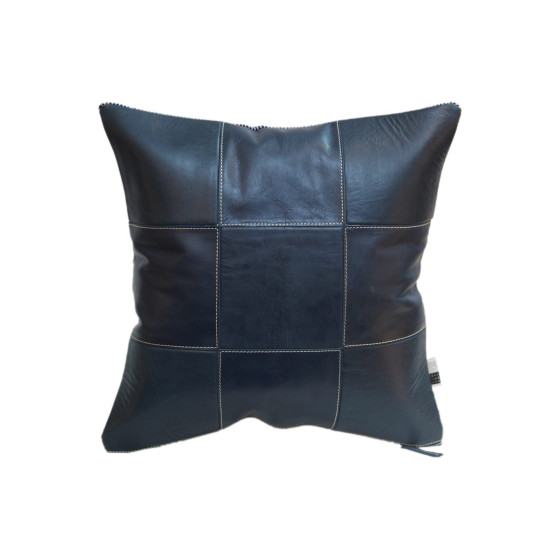 Kussen leather patch 45x45cm blauw