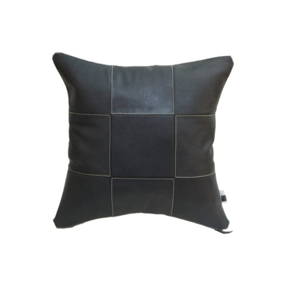 Kussen leather patch 45x45cm zwart