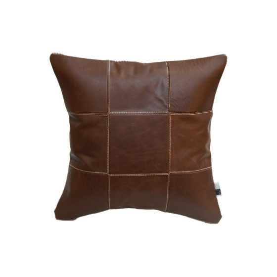 Kussen leather patch 45x45cm Bruin