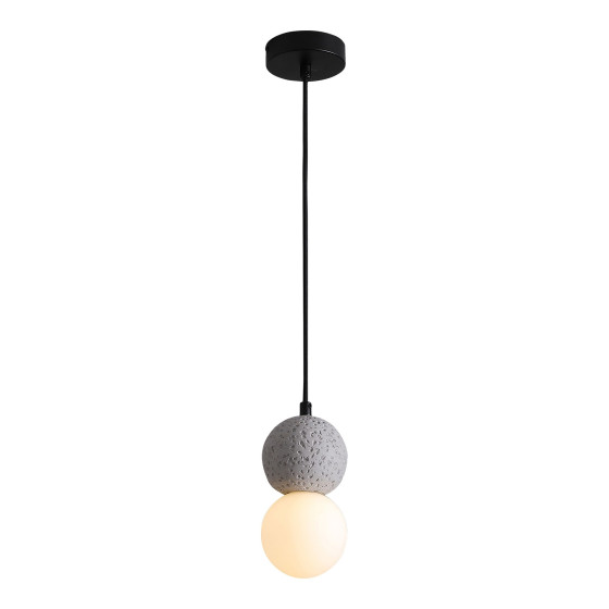 Leeds Pendant - Pendant in grey, ball shaped, 150 cm fabric cord